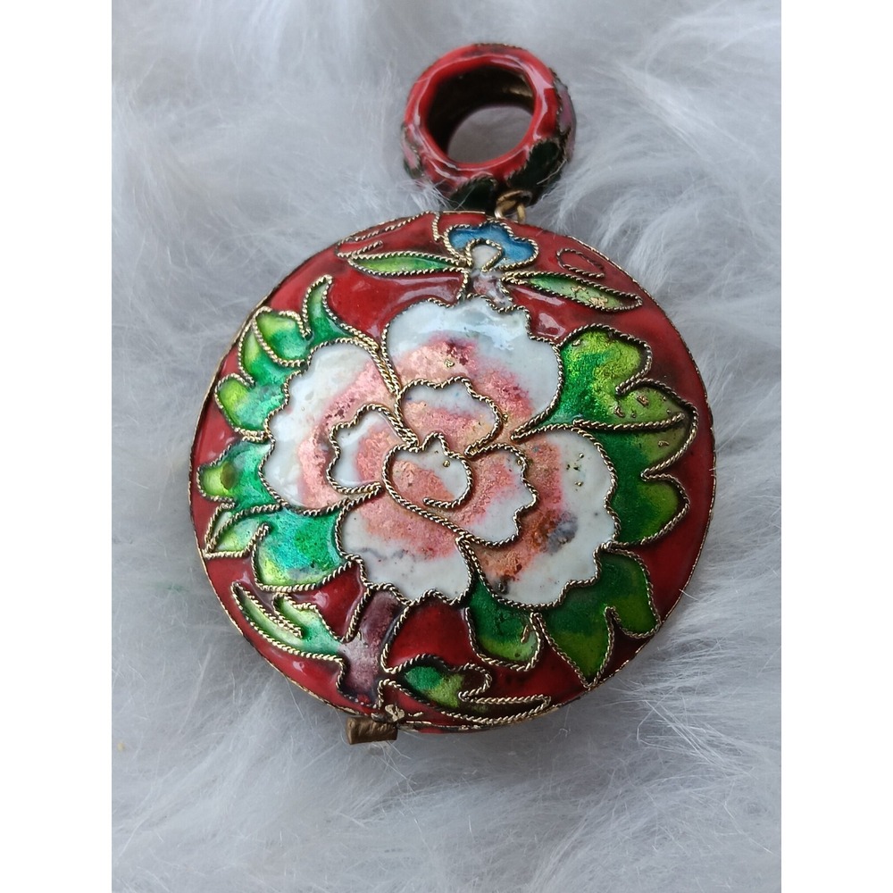 Cloisonné Pendant Rose Flower Red ,pink Gold, Pendant Red Tone Enamel Chinese